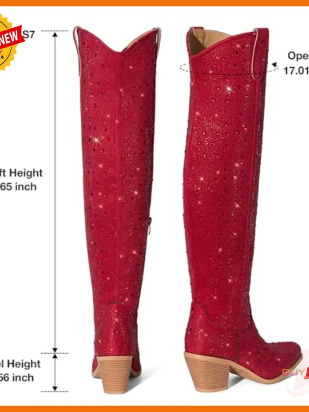 Rhinestone Over-the-Knee Cowgirl Boots with Chunky Heel, Pointed Toe